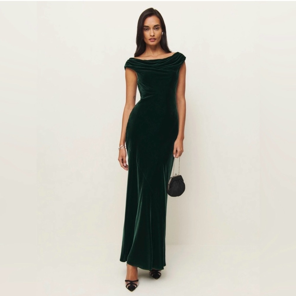 Reformation Elvis Dark Green Velvet Maxi Dress